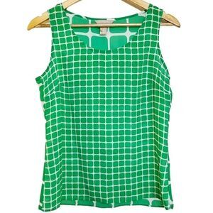 Banana Republic Sleeveless Square Mixed Print Blouse Green & White Small Petite